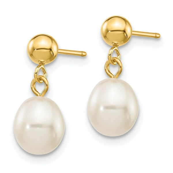 14K 6-7mm White Freshwater Cultured Pearl Dangle Earrings