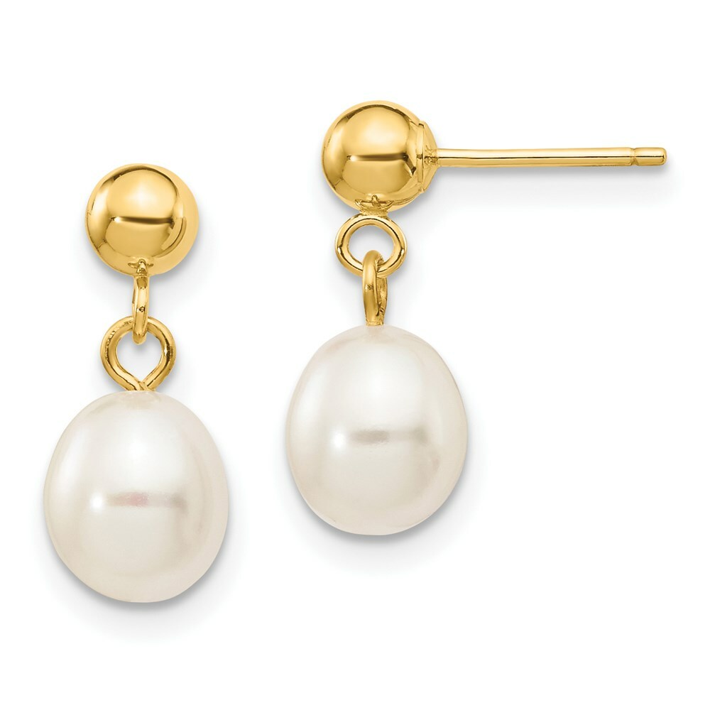 14K 6-7mm White Freshwater Cultured Pearl Dangle Earrings