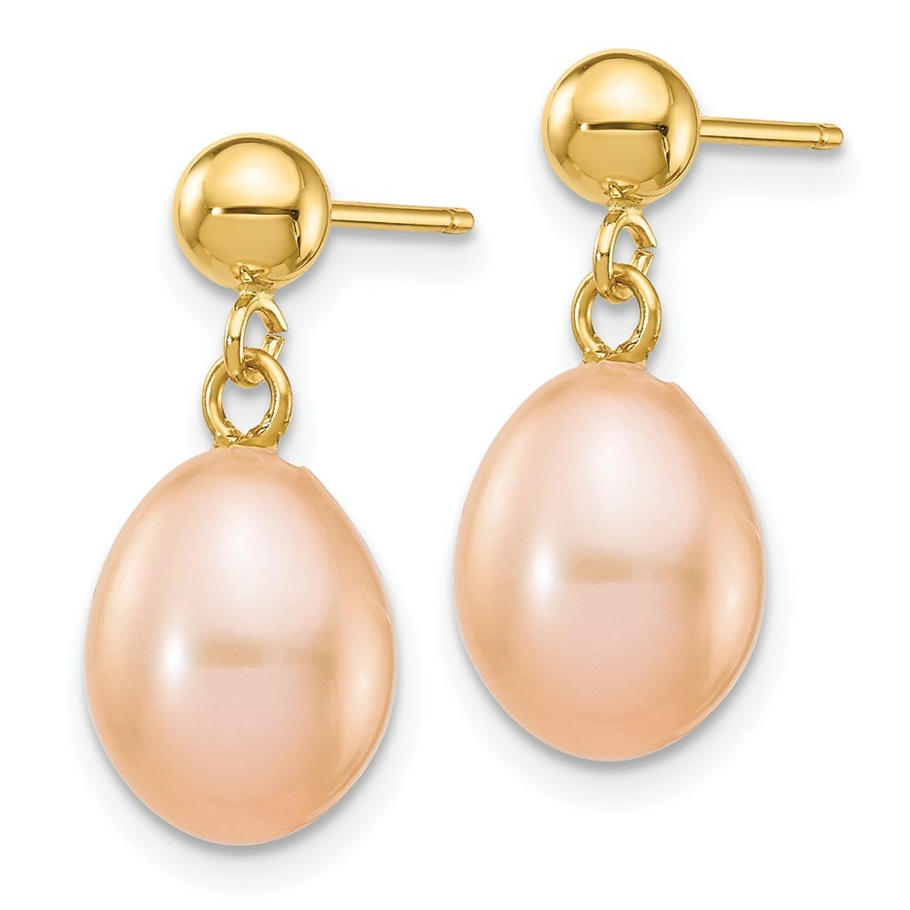 14K 7-8mm Pink Freshwater Cultured Pearl Dangle Earrings