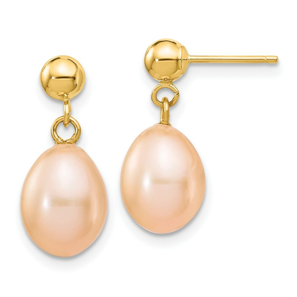 14K 7-8mm Pink Freshwater Cultured Pearl Dangle Earrings