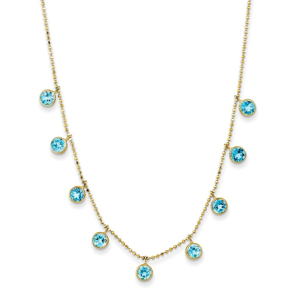 14K Yellow Gold Blue Topaz Necklace  length: 16 inches