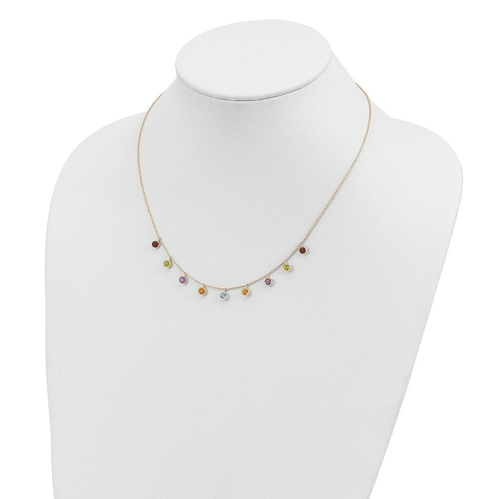 14K Yellow Gold Multi-color Gemstone Necklace w/ 2in ext.  length: 16 inches