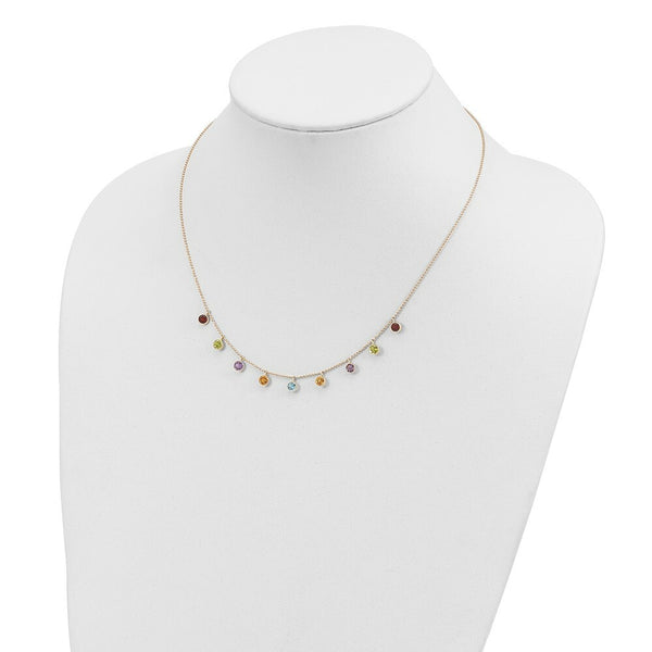 14K Yellow Gold Multi-color Gemstone Necklace w/ 2in ext.  length: 16 inches