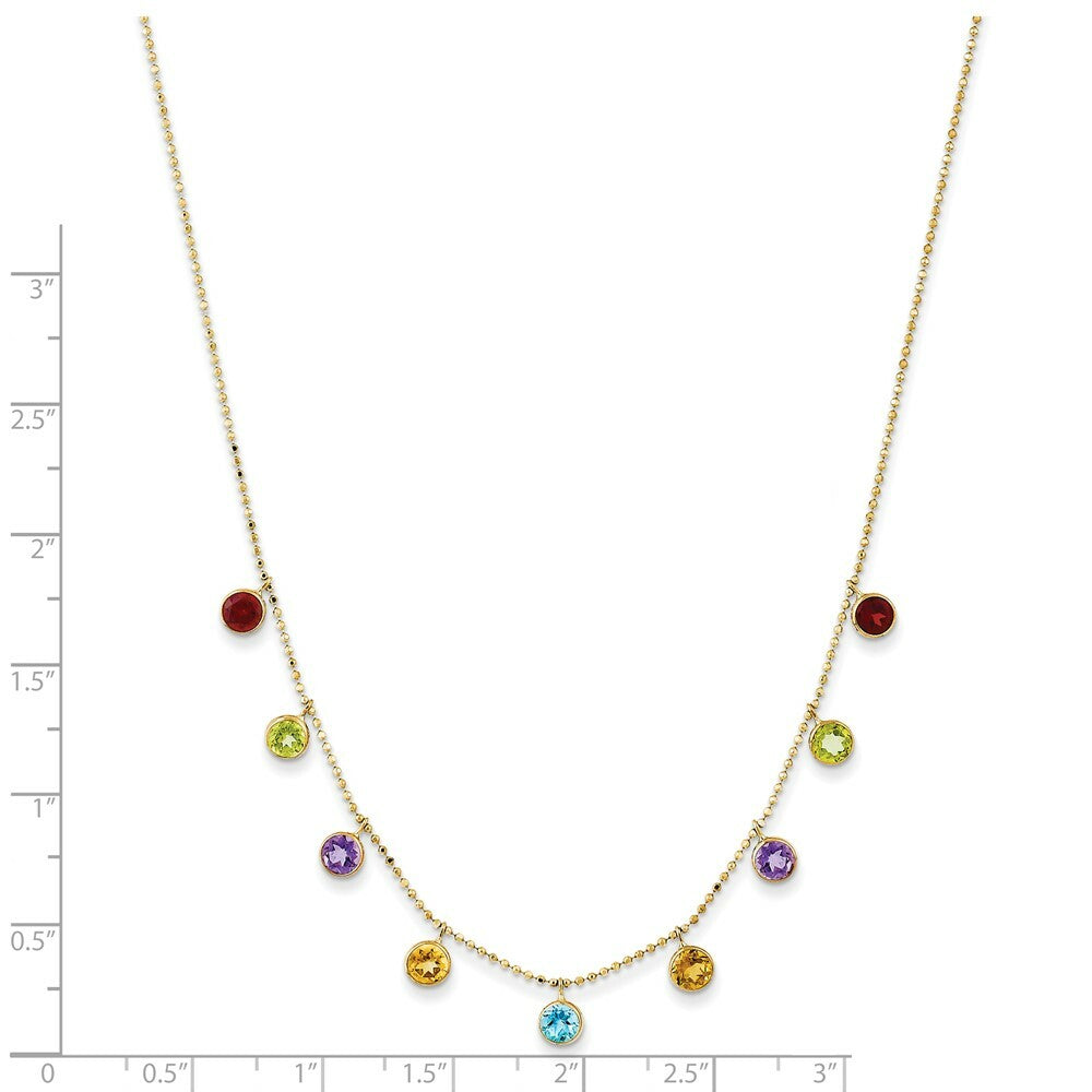 14K Yellow Gold Multi-color Gemstone Necklace w/ 2in ext.  length: 16 inches