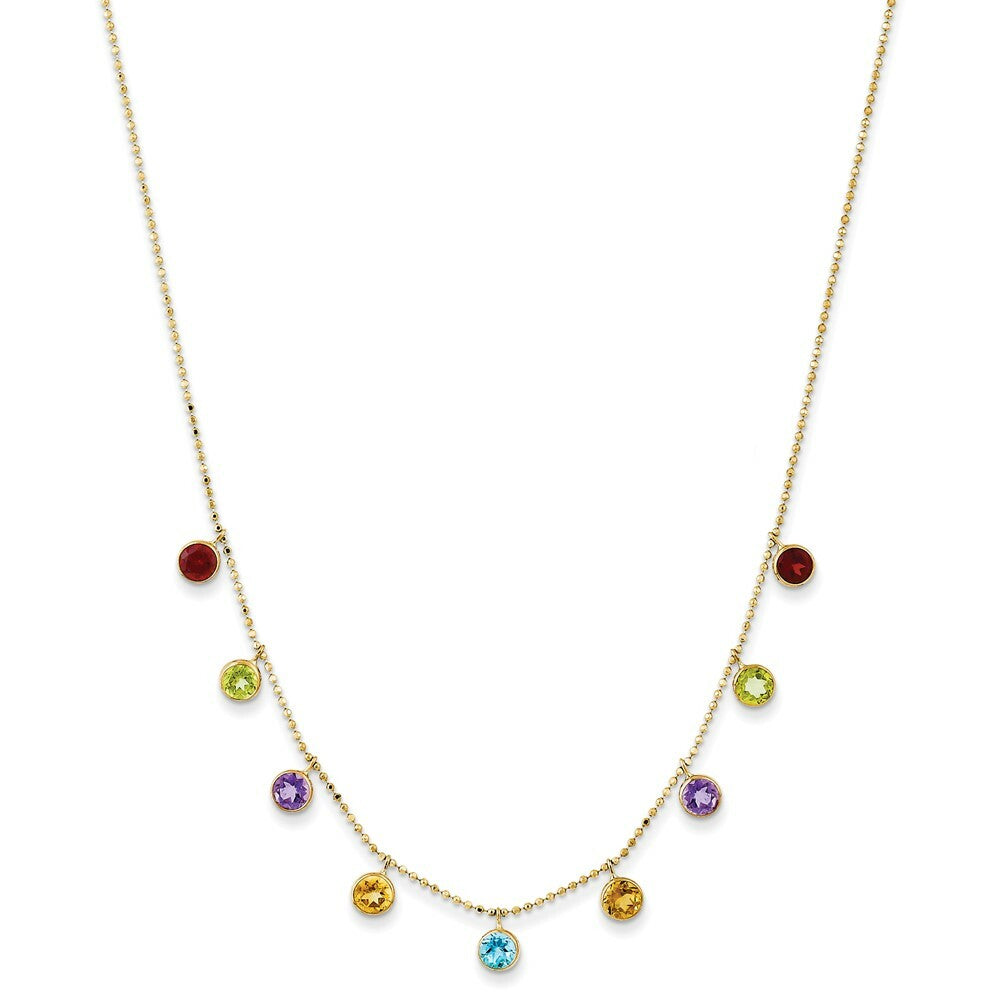 14K Yellow Gold Multi-color Gemstone Necklace w/ 2in ext.  length: 16 inches