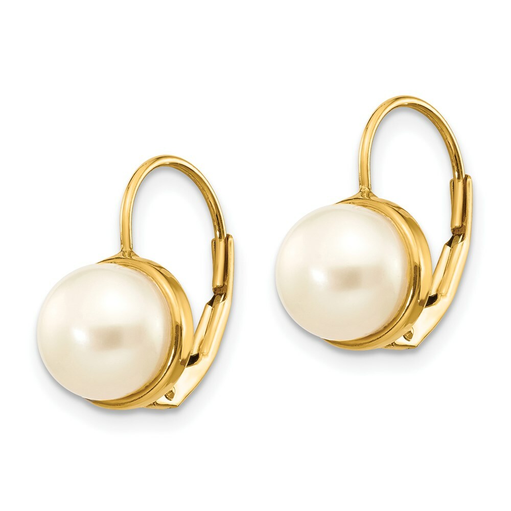 14K 6-7mm White Freshwater Cultured Button Pearl Leverback Earrings