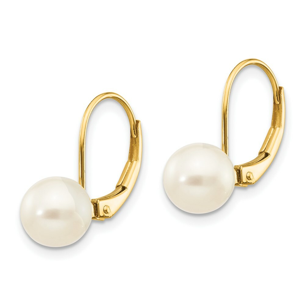14K 7-8mm Freshwater Cultured Pearl Leverback Earrings