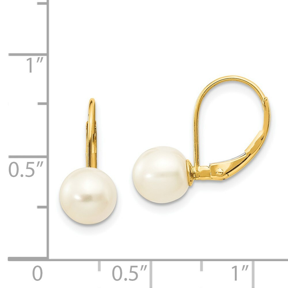 14K 7-8mm Freshwater Cultured Pearl Leverback Earrings