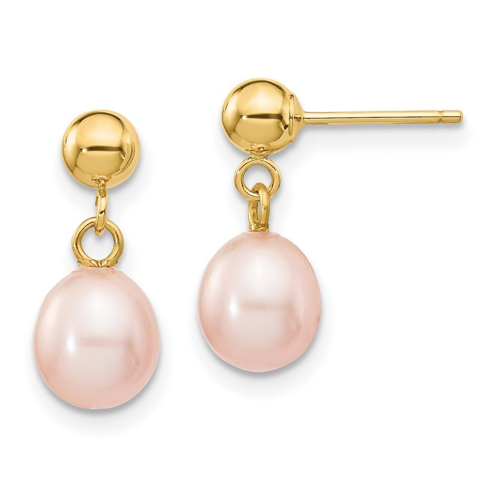 14K 6-7mm Pink Freshwater Cultured Pearl Dangle Earrings
