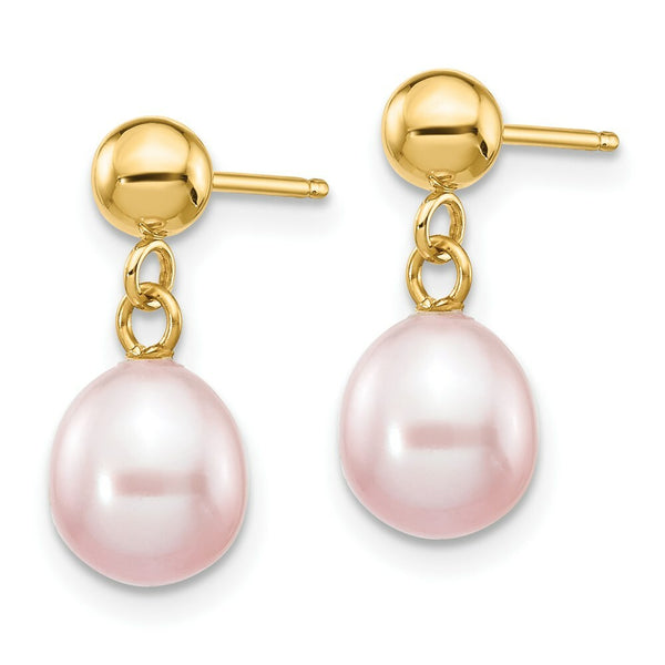 14K 6-7mm Purple Freshwater Cultured Pearl Dangle Earrings