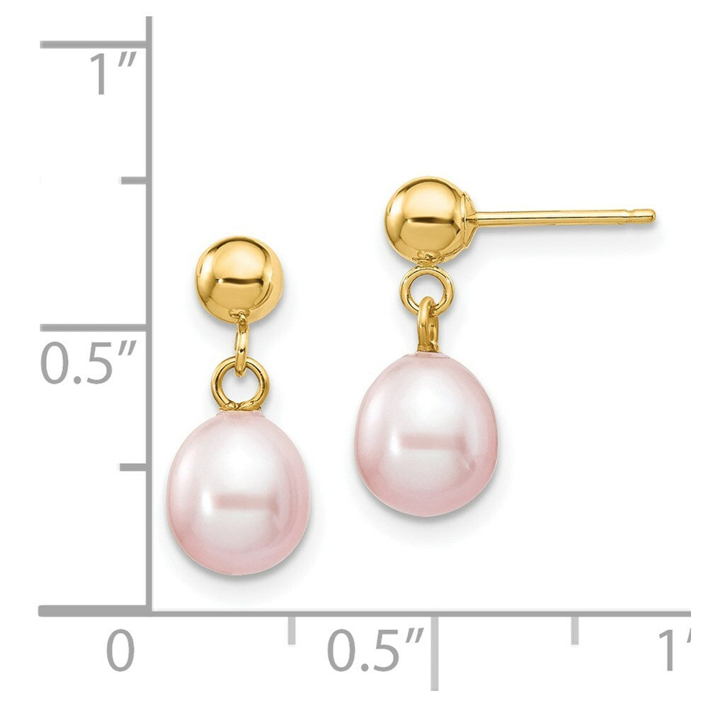 14K 6-7mm Purple Freshwater Cultured Pearl Dangle Earrings