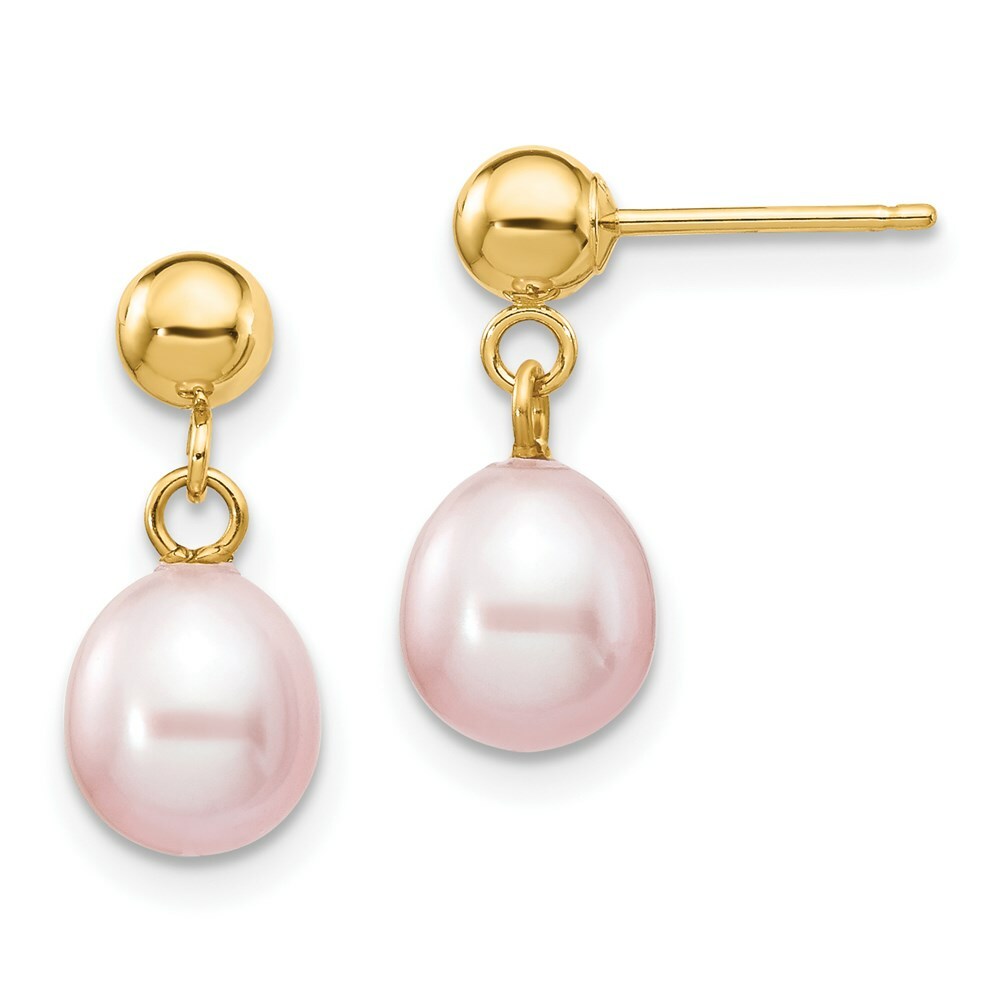 14K 6-7mm Purple Freshwater Cultured Pearl Dangle Earrings