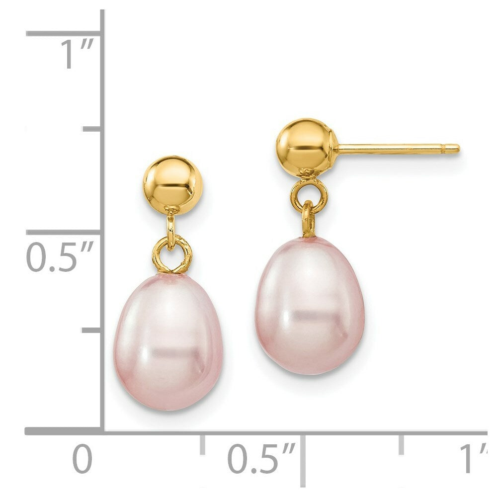 14K 7-8mm Purple Freshwater Cultured Pearl Dangle Earrings