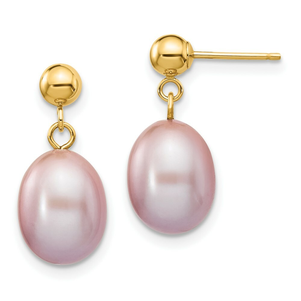14K 8-9mm Purple Freshwater Cultured Pearl Dangle Earrings