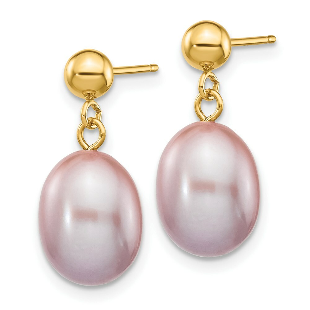 14K 8-9mm Purple Freshwater Cultured Pearl Dangle Earrings