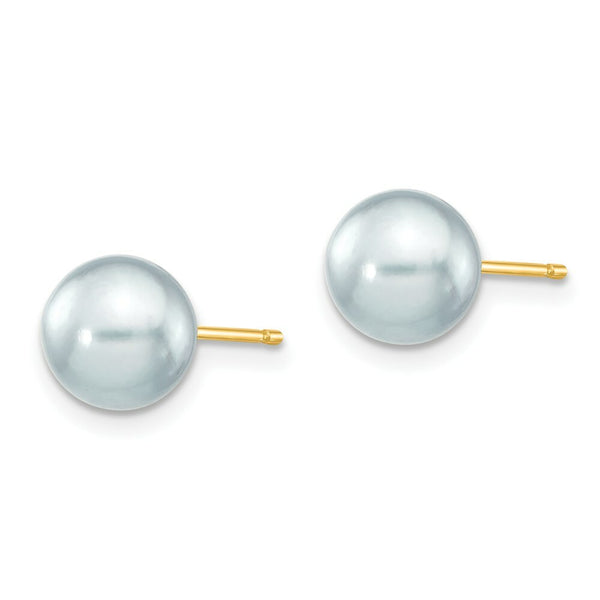 14K Yellow Gold 7-8mm Round Grey Saltwater Akoya Cultured Pearl Stud Earrings