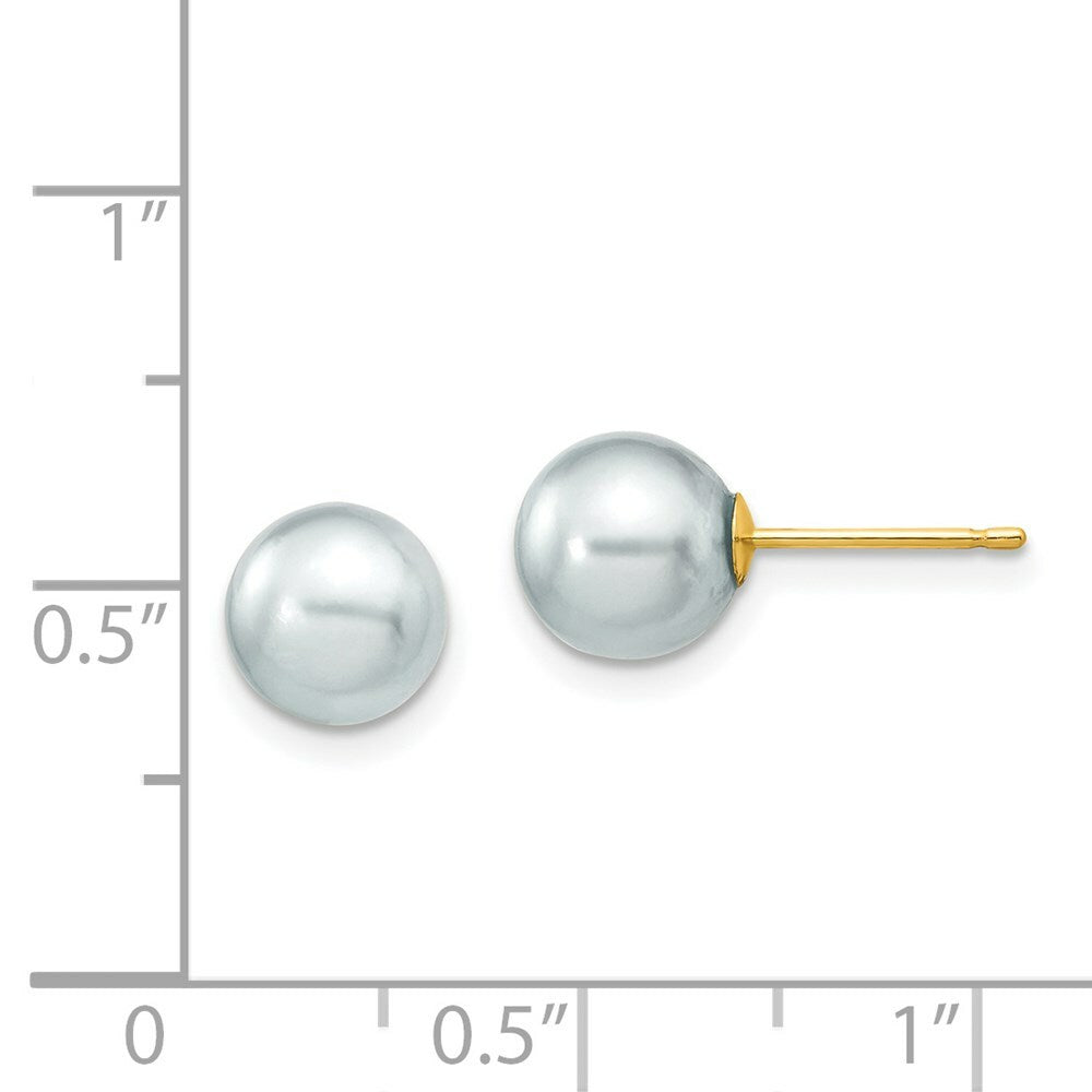 14K Yellow Gold 7-8mm Round Grey Saltwater Akoya Cultured Pearl Stud Earrings
