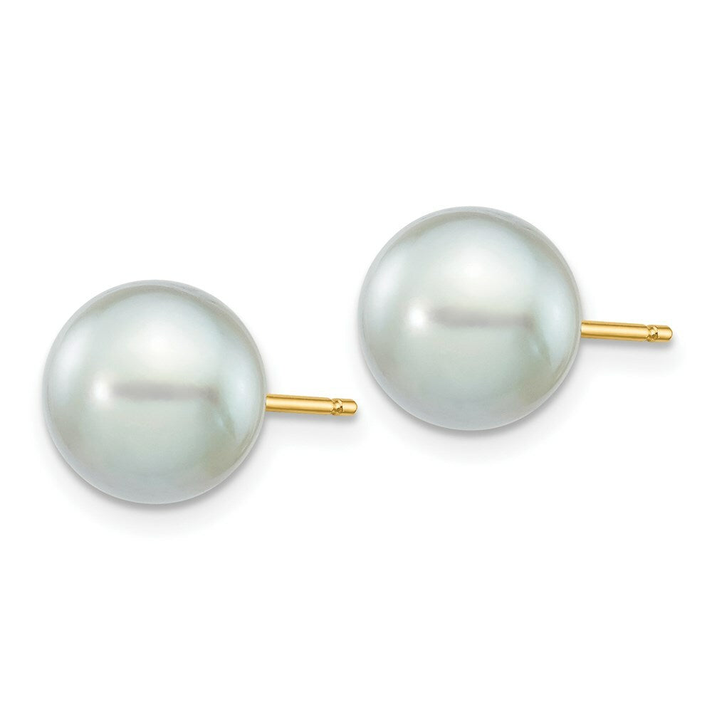 14K Yellow Gold 8-9mm Round Grey Saltwater Akoya Cultured Pearl Stud Earrings