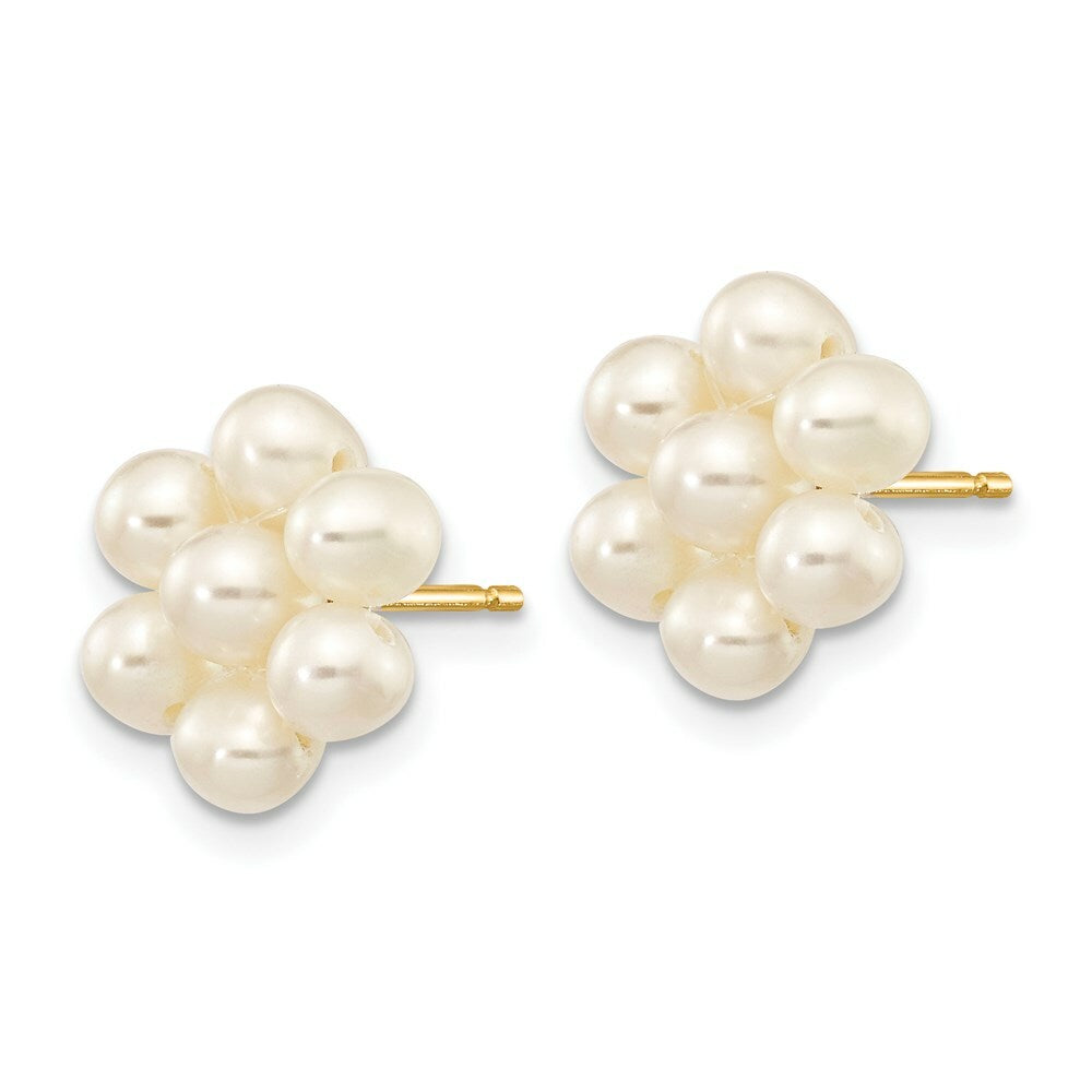 14K Yellow Gold Medium Egg White Freshwater Cultured Pearl Flower Earrings