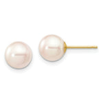 Load image into Gallery viewer, 14K Yellow Gold 7-8mm Round White Saltwater Akoya Cultured Pearl Stud Earrings
