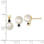 Load image into Gallery viewer, 14k Yellow Gold 7-8mm White Freshwater Cultured Pearl &amp; Sapphire Stud Ear &amp; Pendant Set
