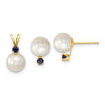 Load image into Gallery viewer, 14k Yellow Gold 7-8mm White Freshwater Cultured Pearl &amp; Sapphire Stud Ear &amp; Pendant Set
