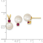 Load image into Gallery viewer, 14k Yellow Gold 7-8mm White Freshwater Cultured Pearl &amp; Ruby Stud Earrings &amp; Pendant Set
