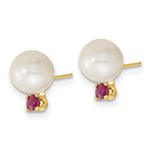Load image into Gallery viewer, 14k Yellow Gold 7-8mm White Freshwater Cultured Pearl &amp; Ruby Stud Earrings &amp; Pendant Set
