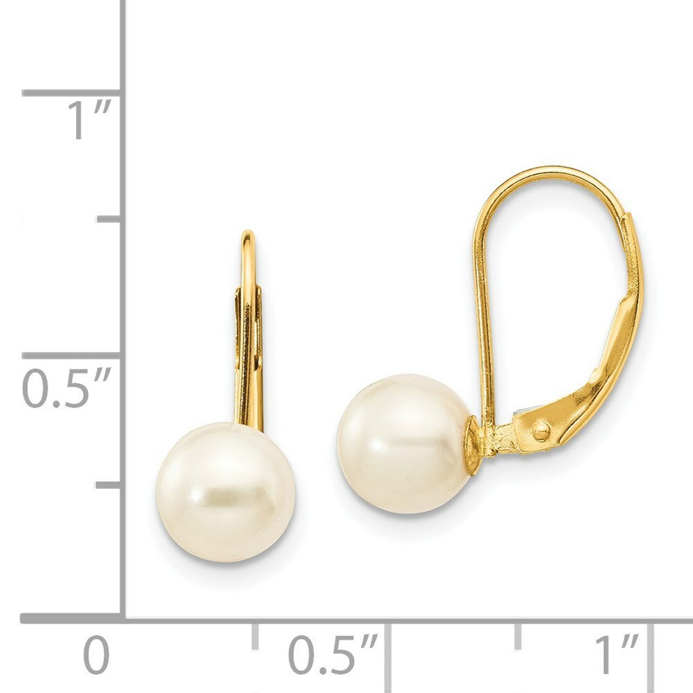 14K 6-7mm Freshwater Cultured Pearl Leverback Earrings