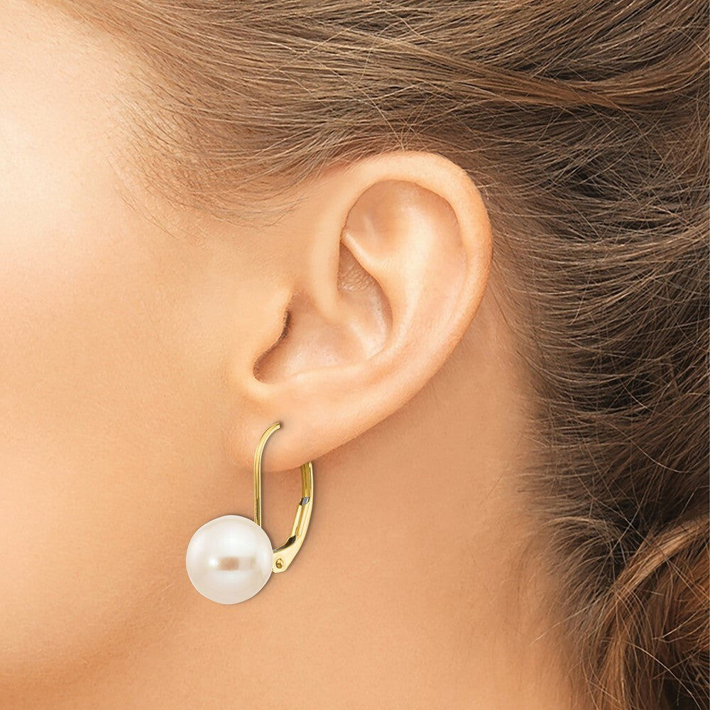 14K Yellow Gold 8-9mm Freshwater Cultured Pearl Leverback Earrings