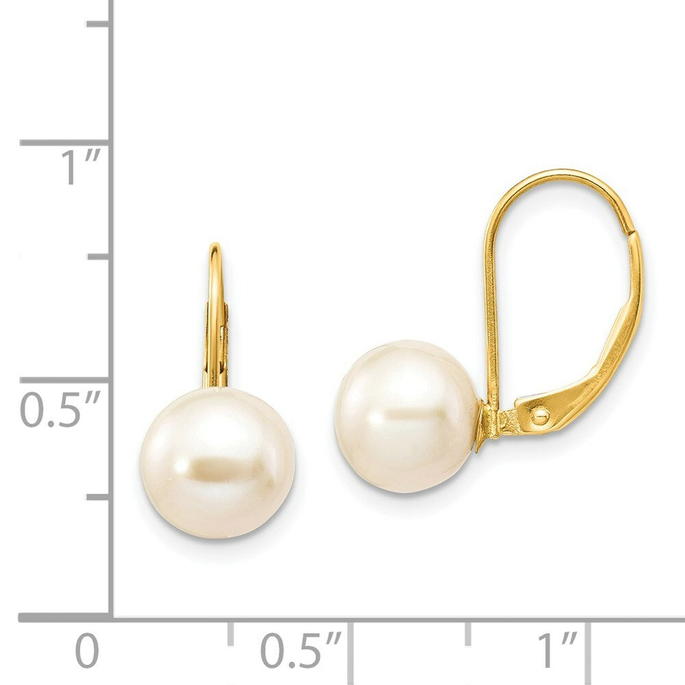 14K Yellow Gold 8-9mm Freshwater Cultured Pearl Leverback Earrings