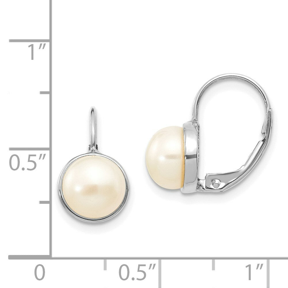 14K White Gold 6-7mm Freshwater Cultured Button Pearl Leverback Earrings