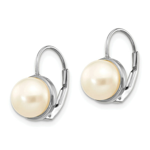 14K White Gold 6-7mm Freshwater Cultured Button Pearl Leverback Earrings