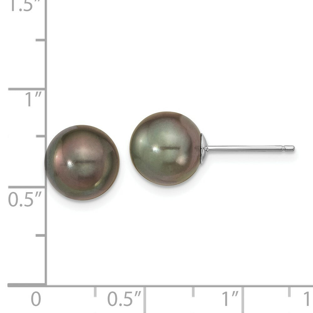 14K White Gold 9-10mm Saltwater Cultured Tahitian Pearl Earrings