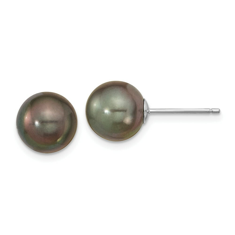 14K White Gold 9-10mm Saltwater Cultured Tahitian Pearl Earrings