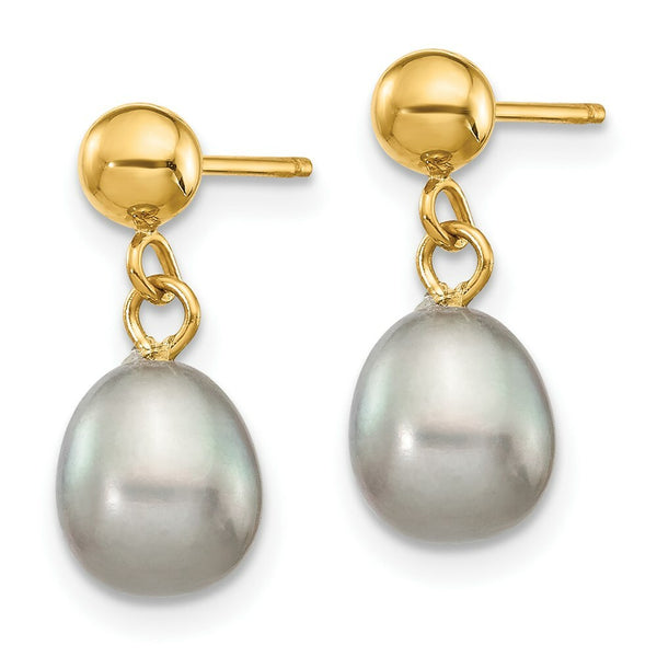 14K Yellow Gold 6-7mm Grey Freshwater Cultured Pearl Dangle Earrings