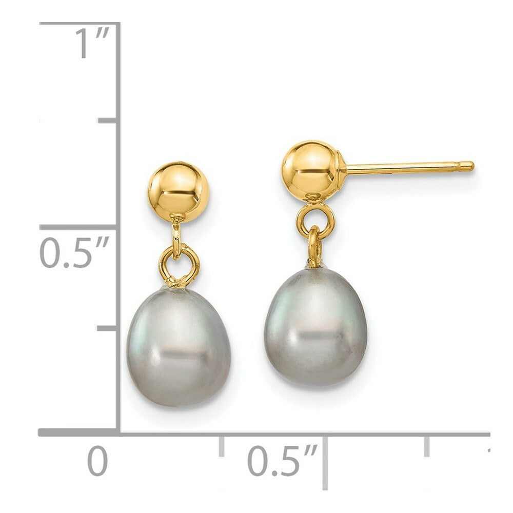 14K Yellow Gold 6-7mm Grey Freshwater Cultured Pearl Dangle Earrings
