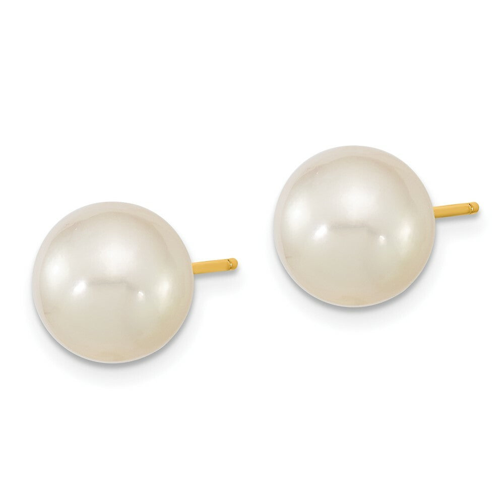 14K Yellow Gold 9-10mm White Saltwater Cultured South Sea Pearl Post Earrings