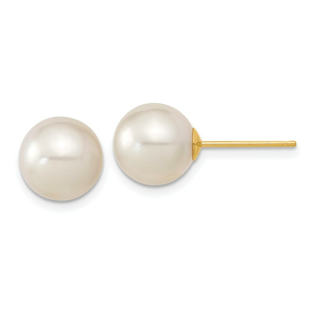 14K Yellow Gold 9-10mm White Saltwater Cultured South Sea Pearl Post Earrings