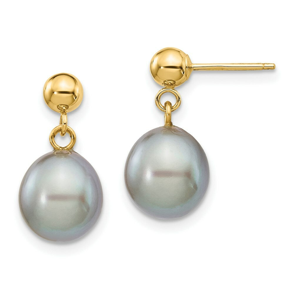 14K 8-9mm Grey Freshwater Cultured Pearl Dangle Earrings