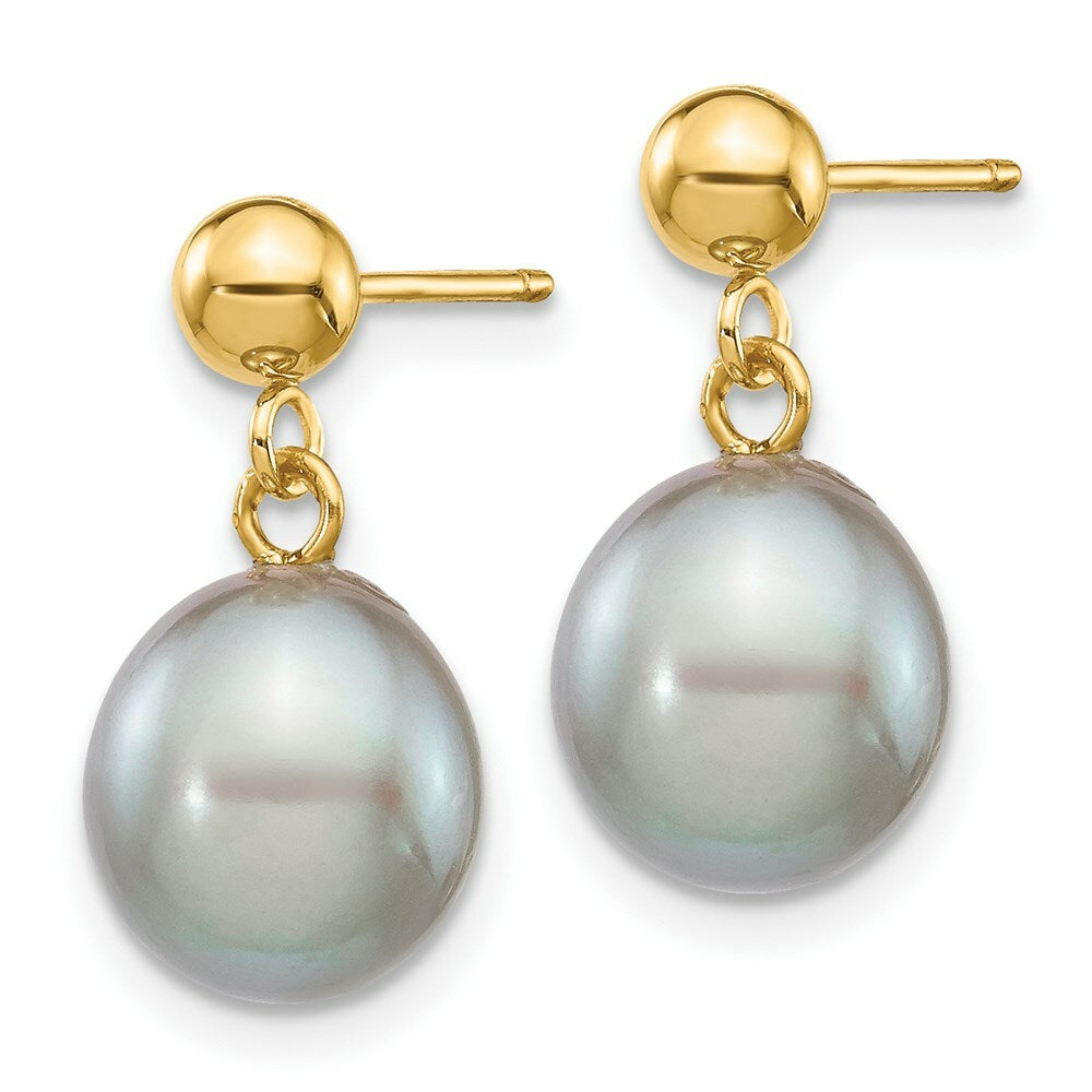 14K 8-9mm Grey Freshwater Cultured Pearl Dangle Earrings