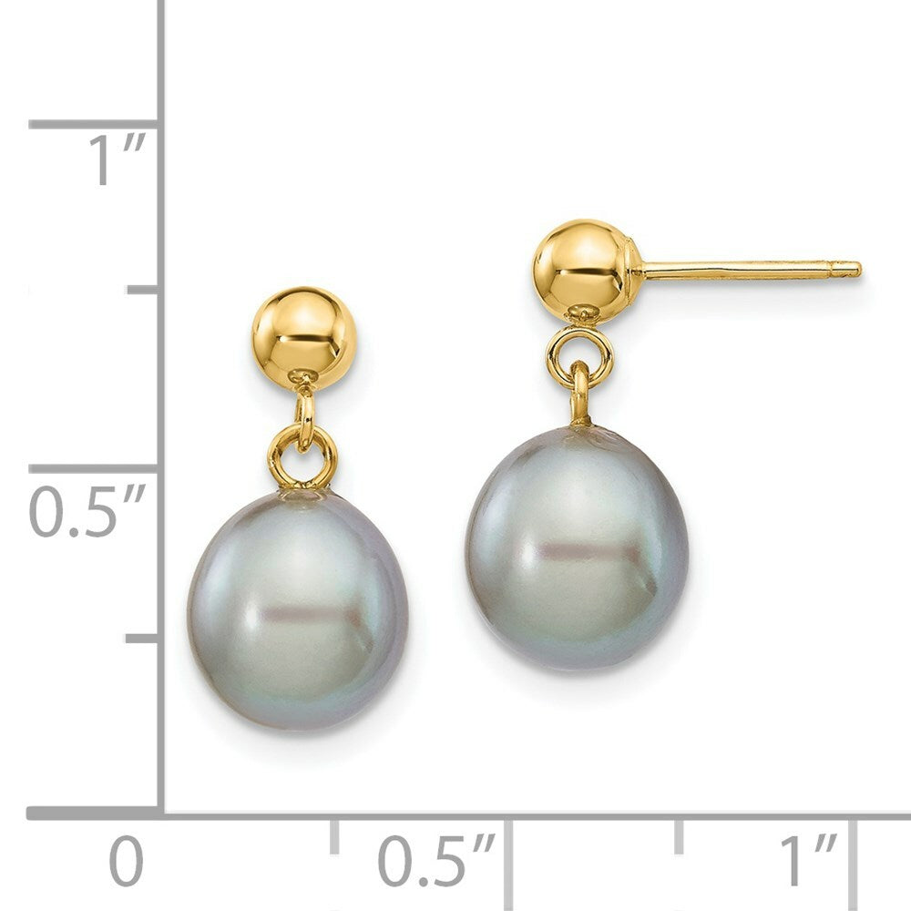 14K 8-9mm Grey Freshwater Cultured Pearl Dangle Earrings
