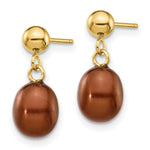 Load image into Gallery viewer, 14K 6-7mm Brown Freshwater Cultured Pearl Dangle Earrings
