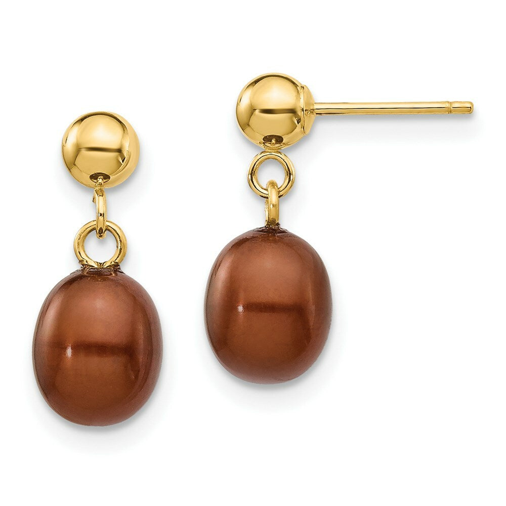14K 6-7mm Brown Freshwater Cultured Pearl Dangle Earrings