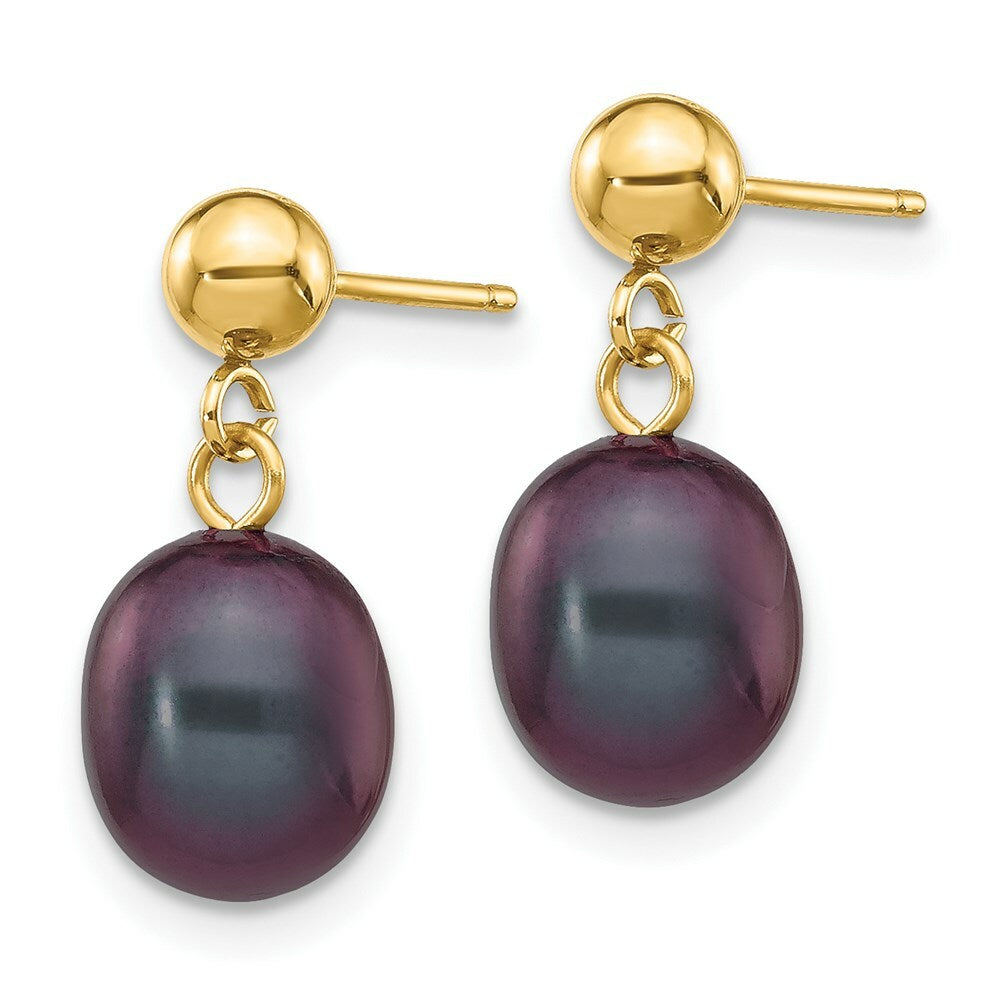 14K 7-8mm Black Freshwater Cultured Pearl Dangle Earrings