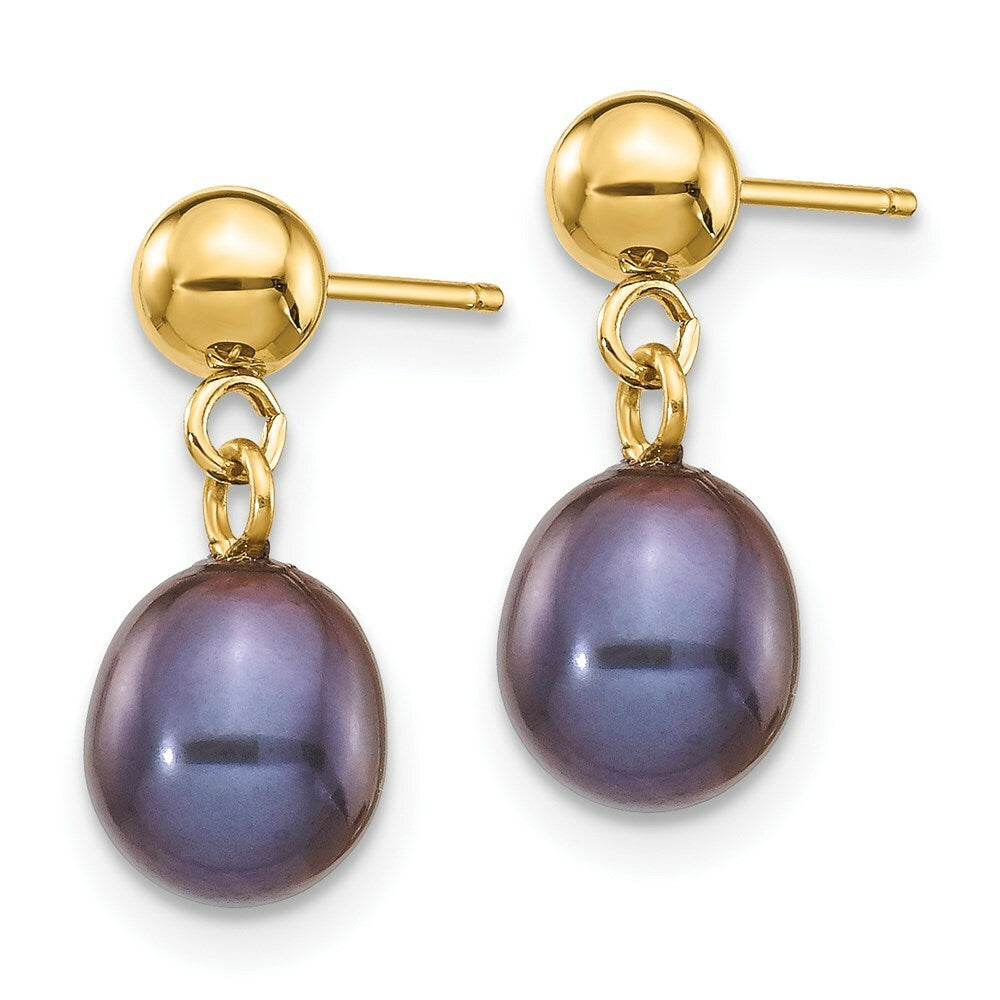 14K 6-7mm Black Freshwater Cultured Pearl Dangle Earrings
