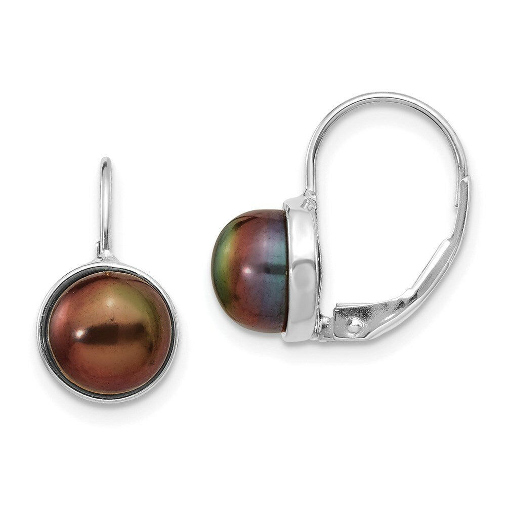 14K White Gold 6-7mm Freshwater Cultured Button Pearl Leverback Earrings