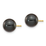 Load image into Gallery viewer, 14K Yellow Gold 8-9mm Round Black Saltwater Pearl Stud Earrings
