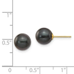 Load image into Gallery viewer, 14K Yellow Gold 8-9mm Round Black Saltwater Pearl Stud Earrings
