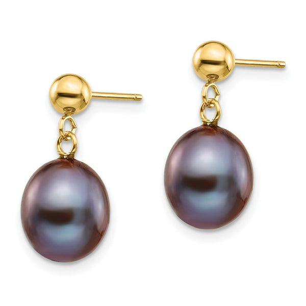 14K 8-9mm Black Freshwater Cultured Pearl Dangle Earrings